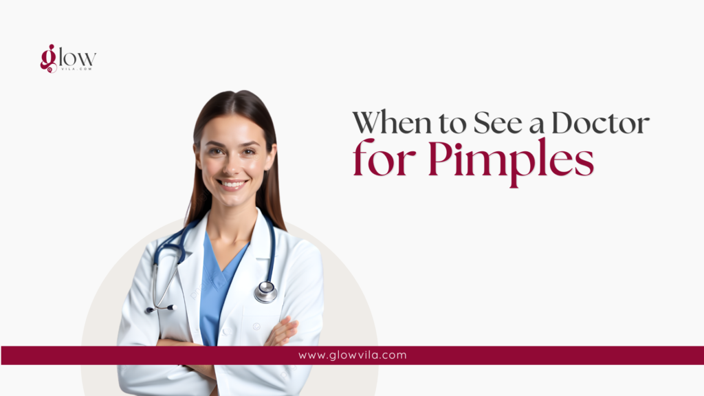 Smiling female dermatologist in a white coat representing when to see a doctor for pimples