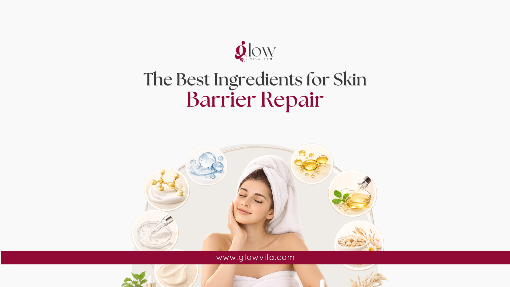 Skincare ingredients for skin barrier repair, including ceramides, hyaluronic acid, and squalane