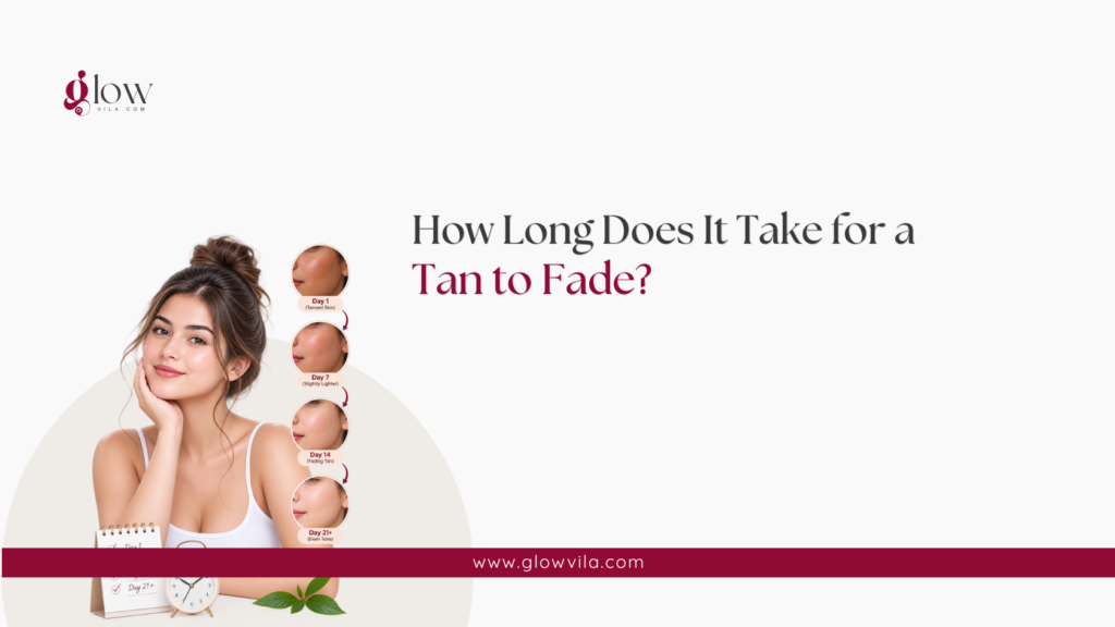Timeline showing how a sun tan fades from day 1 to day 21+
