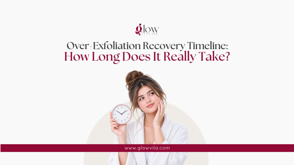 Woman holding a clock illustrating the over-exfoliation recovery timeline