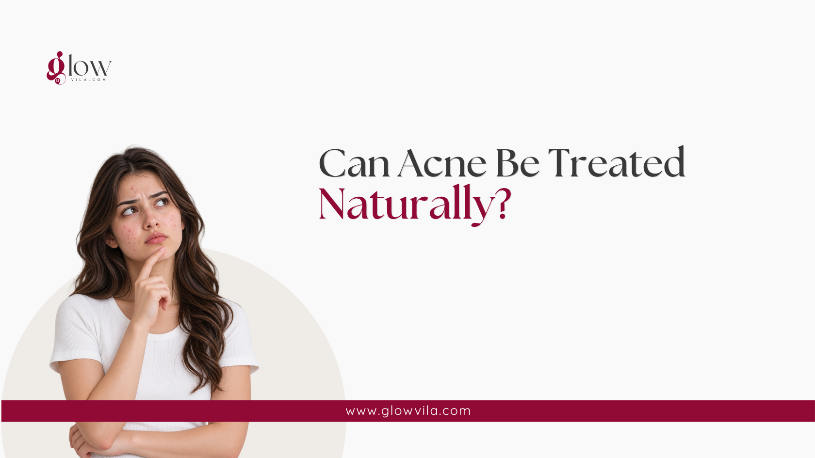 Woman with a thoughtful expression illustrating whether acne can be treated naturally