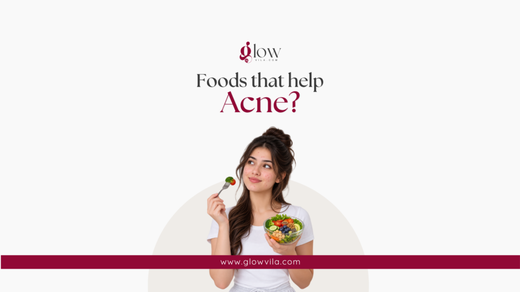 Woman eating a healthy salad illustrating foods that help acne