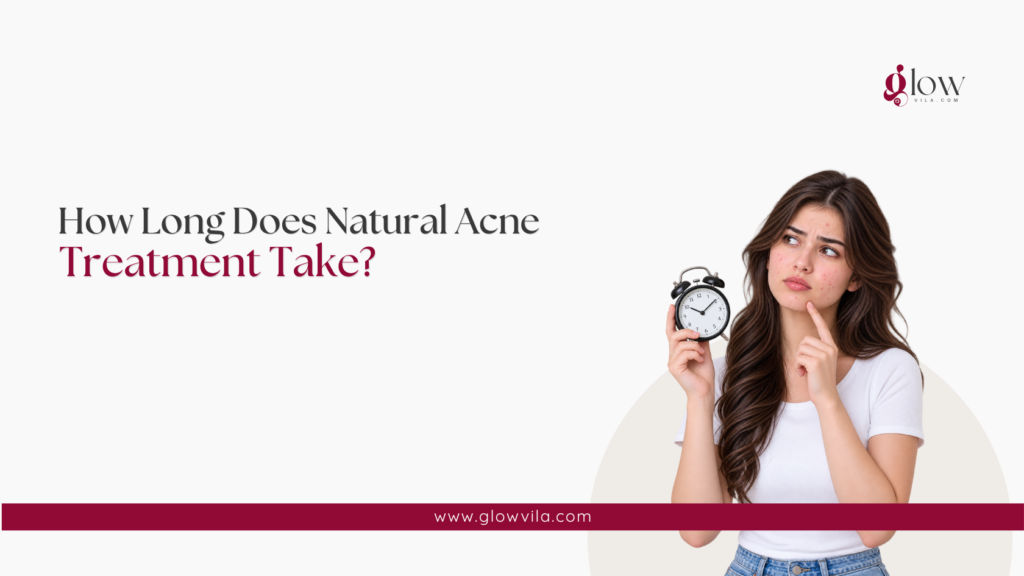 Woman holding an alarm clock illustrating how long natural acne treatment takes to work