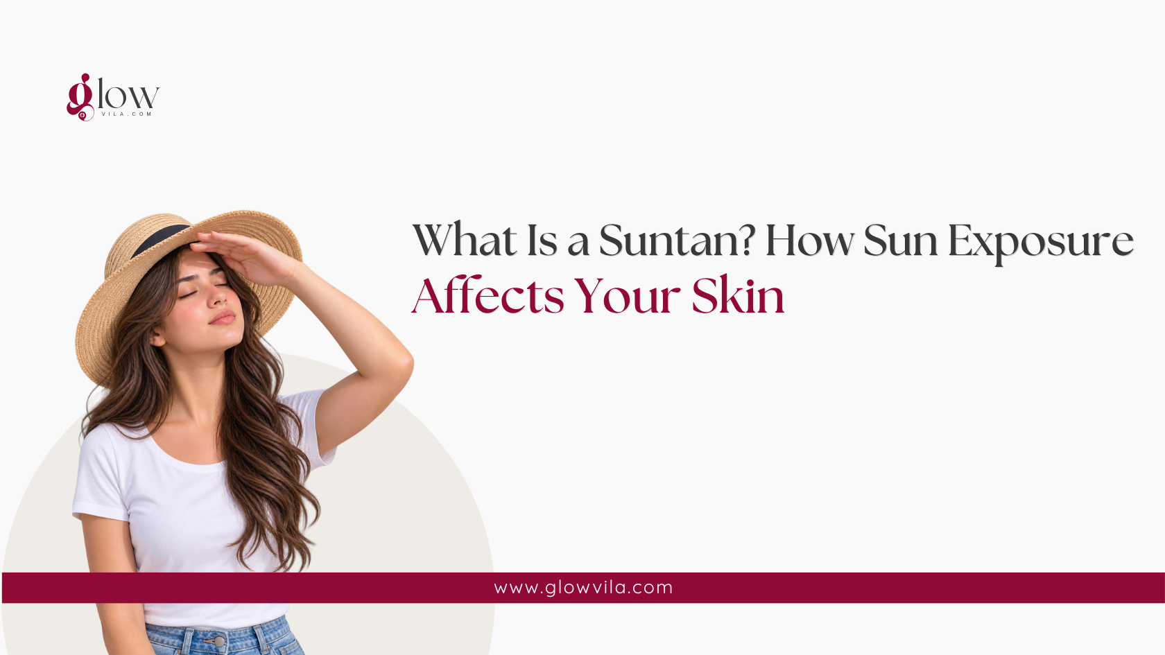 Woman in a sun hat shielding her eyes, illustrating what a suntan is and how sun exposure affects skin