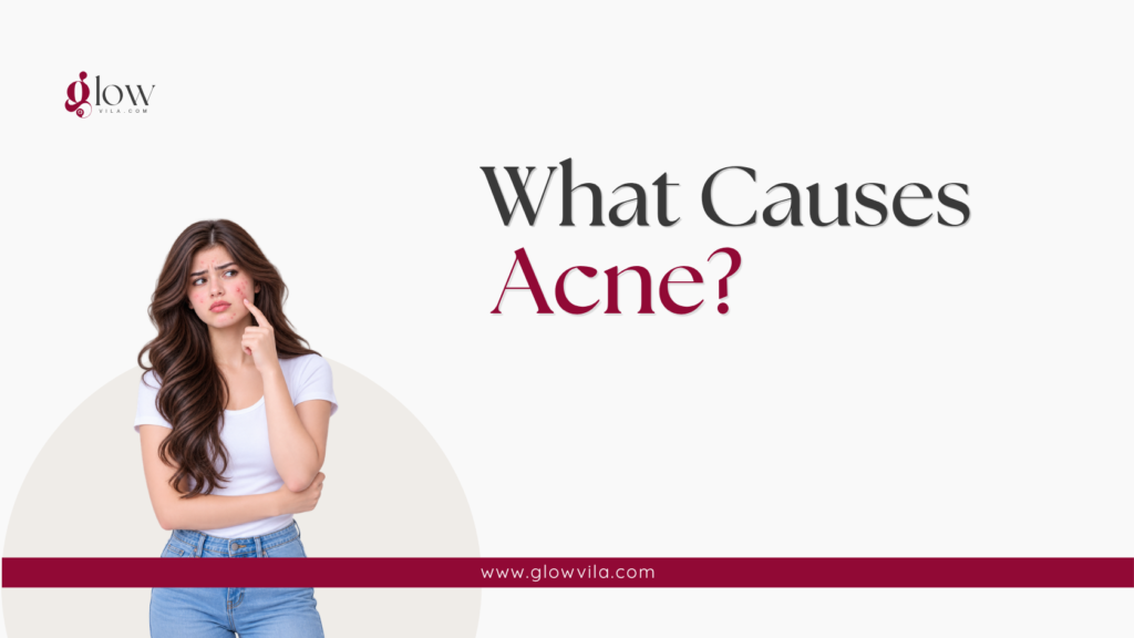Woman with widespread facial acne illustrating what causes acne
