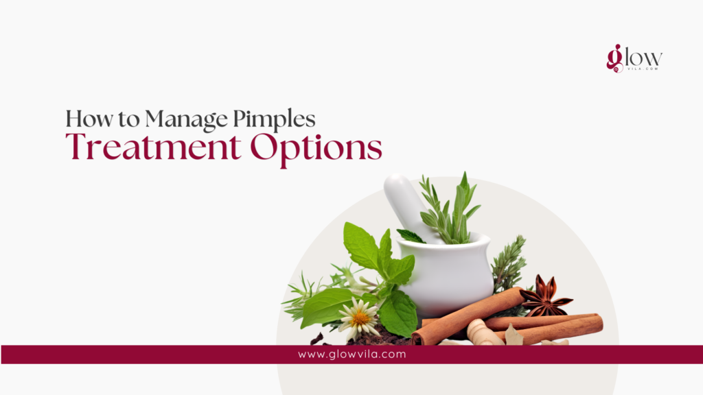 Herbal ingredients in a mortar and pestle representing natural remedies for pimple treatment