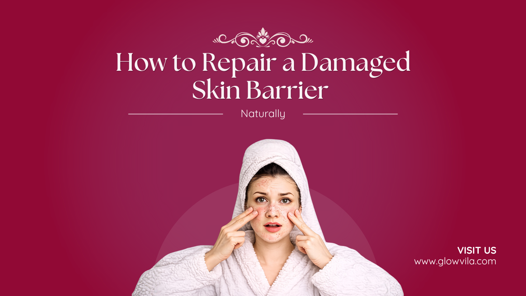 Woman with irritated, damaged skin examining her cheeks, guide to repairing a damaged skin barrier naturally