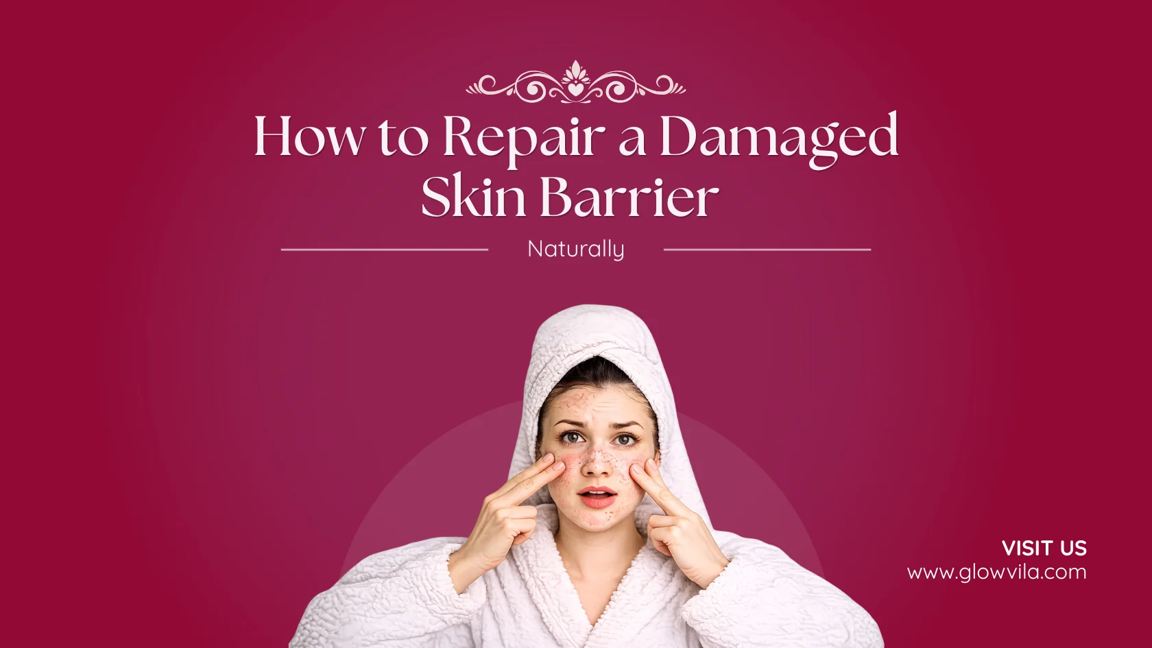 Woman with irritated, damaged skin examining her cheeks, guide to repairing a damaged skin barrier naturally